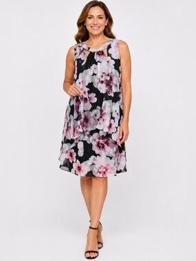 NWT | SLNY Black Multi Floral Shimmer Overlay Dress | Size 12